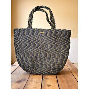 Vintage Eric Javits Gray Gold Woven Purse Shoulder Bag Doulbe Strap Snap Close